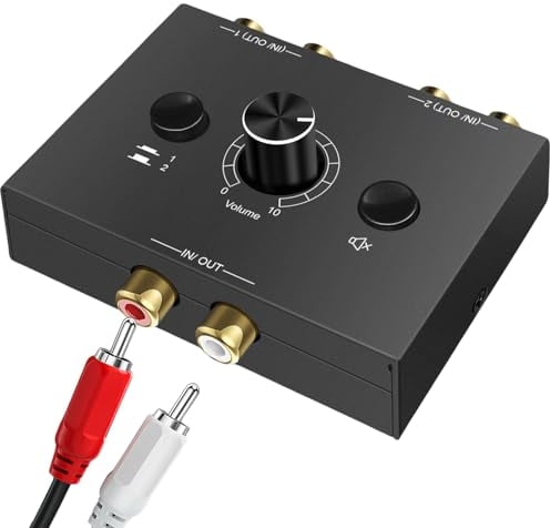 Commutateur audio stéréo RCA RCA 2(1)-IN-1(2)-Out, R/L avec contrôle du volume, sélecteur de son auxiliaire bidirectionnel pour lecteur CD, ordinateur, haut-parleur