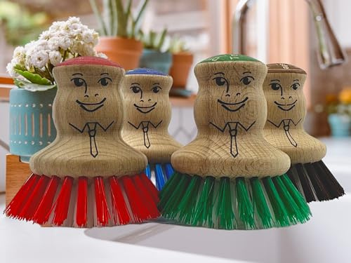 4 x MAAJ TOPFBÜRSTE Holz + NYLONBORSTEN - VEGAN - Made IN Germany - 4 FARBIG