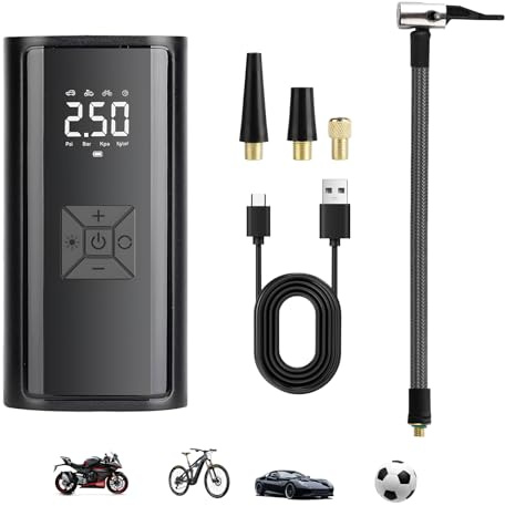 Cordless Tyre Inflator Air Compressor - Electric Digital Display Tyre Inflator, Home Rechargeable Wireless Car Tire Pump with Air Pressure, Portable Air Pump for Football Car Motorcycle