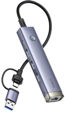 Baseus UltraJoy 4in1 Hub, USB-A/USB-C zu 3X USB 3.0 + RJ45 + USB-C PD, grau