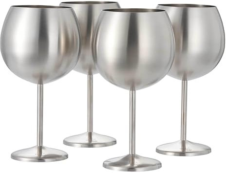 Oak & Steel – 8 große Weingläser aus Edelstahl, 700 ml, unzerbrechliches Ballonglas, Geschenk-Set für Cocktails, Gin, Hochzeit, Jahrestag, Geburtstagsfeier (Silber)