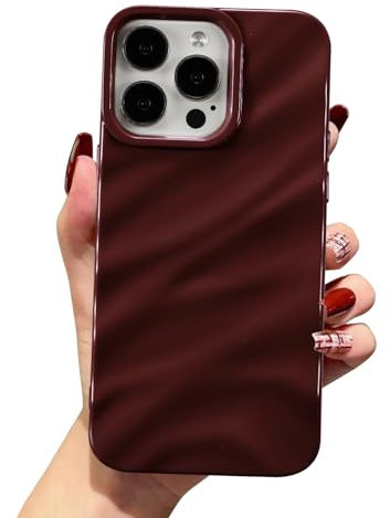 QLTYPRI Compatible with iPhone 14 Pro Max Case,Cute Wave Water Ripple Pattern Case for Girls Women,Slim Glossy Soft Silicone TPU Bumper Shockproof Protective Phone Cover for iPhone 14 Pro Max-Wine Red