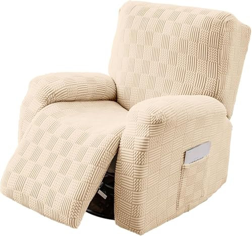 ocellie Sesselschoner für Relaxsessel, Stretchhusse für Relaxsessel 4-Teilig, Stretch Sesselbezug mit Taschen für Fernsehsessel, Waschbar,Natural