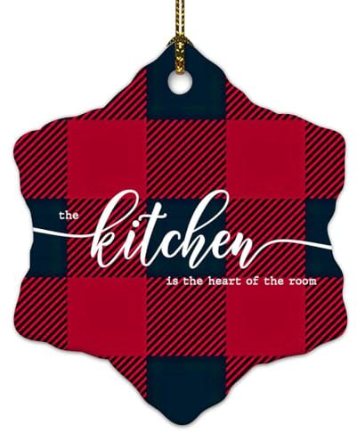 The Kitchen Is The Heart of The Home Christbaumschmuck, inspirierende Wortsprüche, Schneeflocke, Porzellananhänger, Keramik, Schneeflocke, individuelle Weihnachtskugel Geschenk für