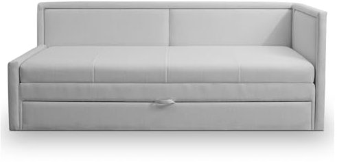 Selsey Polsterbett 91 x 205 cm Schlaffläche 163 x 189 cm Gepolstertes Bett Tagesbett Sofabett Jugendbett Robuster Stoff T30 Schaumstoff Ausziehbar Stauraum Hellgrau Caprili