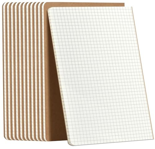 ZCZN Notizbuch A5 kariert, 12 Stück Kraft Cover Notizheft mit 30 Blatt, Heft für Büro und Schule