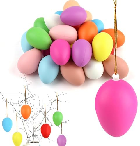 Ostereier Zum Aufhängen 6 x 4cm | Bunte Plastik Ostern Eier aus Kunststoff | Plastikeier zum Aufhängen & Dekorieren Kunststoffeier für draußen und innen Osterdeko Deko zu Ostern (24PCS)