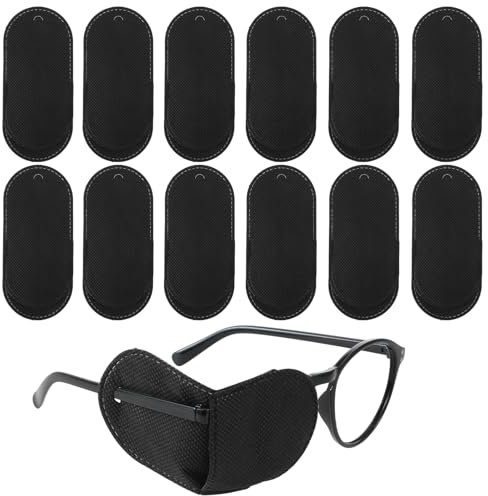 Oruola Lot de 12 cache-yeux noirs réutilisables pour lunettes, pour adultes, en tissu non tissé pour couvrir l'œil gauche ou droit, renforcer la vision et améliorer l'amblyopie, œil paresseux