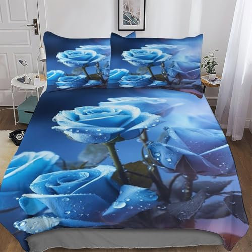 GGJJTT Rose Imprimé Housse De Couette Et Taie d'oreiller Et Housse Couette 3 Pièces Parure De Lit Microfibre avec Fermeture Éclair Double 200x200cm