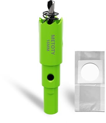 METOTY Scie cloche bi-métal de 16 mm, universelle, HSS M42, avec adaptateur de tige triangulaire et foret de centrage, un sac à poussière pour aluminium, métaux, plastiques, verre acrylique, bois