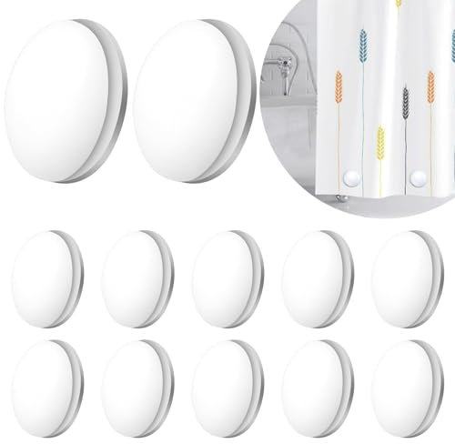 ZYNERY Lot de 12 Poids pour Rideaux de Douche avec Aimants Magnétiques - Aimant pour Rideaux - Fixation Stable Rideau Salle de Bain - Inclus 1 Boîte de Rangement Plastique Blanc