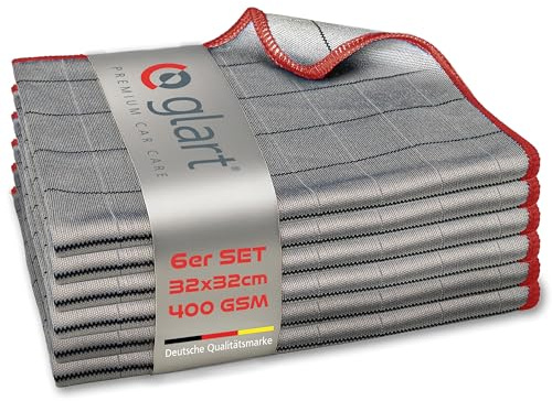 Glart 44C6R 6X Carbontücher, Fensterputztücher, Scheibentuch, Carbon Auto Tücher, Mikrofaser Glastücher, Auto Fenstertuch ohne Streifen & Schlieren, Scheiben Poliertücher fusselfrei 32x32 cm, 400 GSM