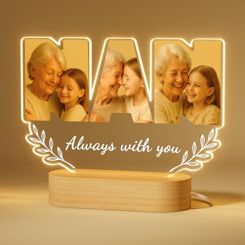 Bemaystar Personalised Night Light for Nan - Custom Photo Gift for Birthday, Christmas or Mother’s Day - Engraved Keepsake, Thoughtful Present for Nan from Granddaughter or Grandson