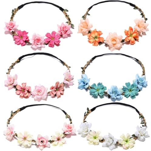EIHI 6 Stück Hochzeit Haarkranz Krone, Blumen Haarschmuck, Haarkranz Blumen, Blumenkranz Haare, für Kinder, Damen, Bräute, Brautjungfern, Hochzeiten, Partys, festliche