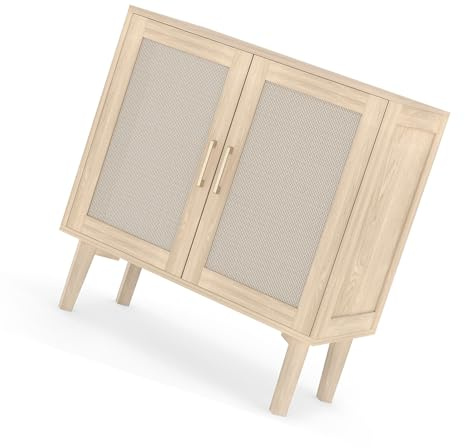 Qcwwy Rattan-Sideboard-Schrank, Buffetschrank mit Rattan-Türen, Multifunktionaler Montage-Sideboard-Aufbewahrungsschrank für Esszimmer, Küche, 78 X 38 X 82 cm, Haushaltsmöbel (Helle Eiche)