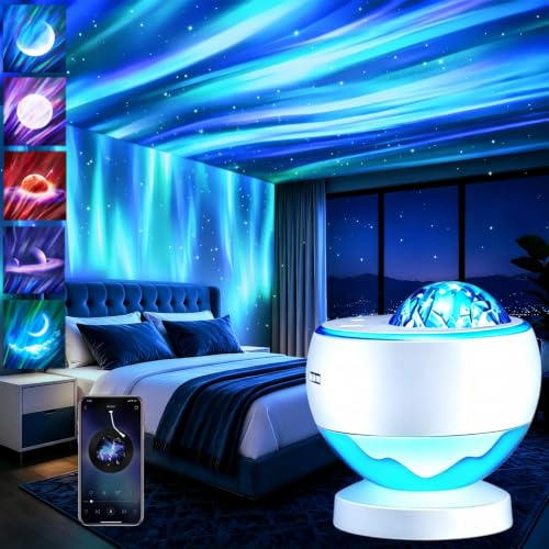 Aurora Star Galaxy Night Lights Projector for Bedroom,Gifts Girl and Boy | Northern Lights,16 Colors,Green Stars,Moon,Bluetooth,USB,LED,Rechargeable,Women,Teen,Kids,Baby,Decor,Ceiling,Space,Ocean