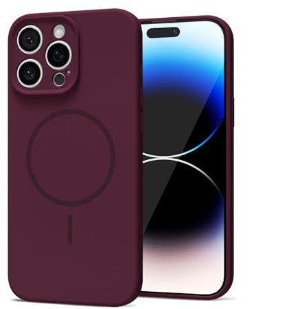 LoeoeL Magnetic Phone Case for iPhone 14 Pro Case Silicone, Cute Slim Thin Phone Cover Compatible with MagSafe for Women, Girly Soft Rubber Gel Mag Safecase with Camera Protection, Burgundy