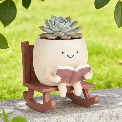 Rocking Chair Smiley Face Planter,Cute Plant Pots for Indoor Outdoor Plants