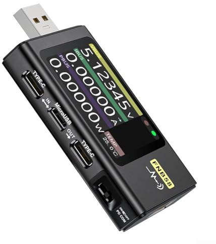 USB-Spannungs- und Strommessgerät, FNB58 USB-C Schnelllade-Erkennungs-Tester mit LCD-Display für Powerbank- und Ladegerät-Tests (schwarz)