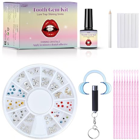 PHYNDR 1 Satz Zahnschmuck Set,Zahnstein Schmuck,tooth gems,Tooth Gem Kit mit 120* Kristalle,Glitzernde & Entfernbare Zahnschmucksteine für Partys, Cosplay und Nageldesign.