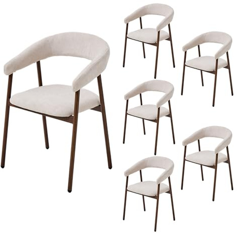 PPkrimnel Esszimmerstühle 6er Set Ergonomisch Beige-Walnuss Braun