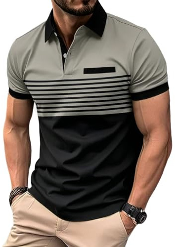 CLOAKA Poloshirt Herren Kurzarm Baumwolle Atmungsaktives Golf Sport Polo Shirt Oversized Sommer Klassisch Gestreift Casual Polohemd mit Brusttasche