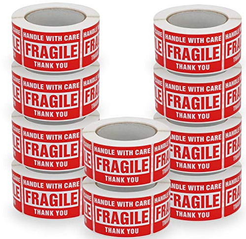 10 Rollen, 50mm x 75mm, Warnaufkleber für zerbrechliche Waren, 5000 Etiketten werden verwendet, um die Verpackung zu schützen, HANDLE with CARE FRAGILE THANK YOU