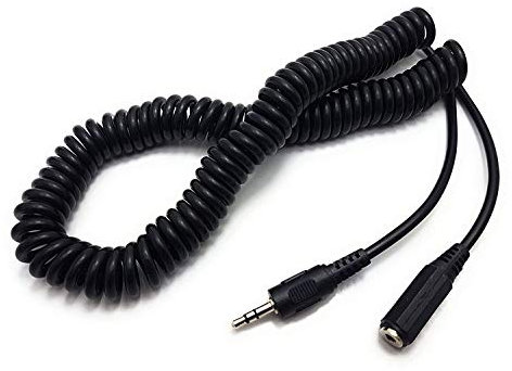 MainCore 5m Black COILED 3.5mm Stereo Jack to Socket Headphone Extension Male to Female Cable (AUX)