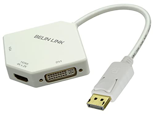 DP vers HDMI VGA DVI Adaptateur Displayport vers HDMI 4K Adaptateur 3 en 1 DisplayPort vers HDMI VGA DVI Convertisseur Mâle vers Femelle Plaqué Or en Forme de Diamant (Blanc)