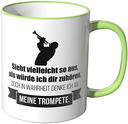 JUNIWORDS Tasse - Ich denke an Trompete - Wähle Motiv & Farbe - Hellgrün