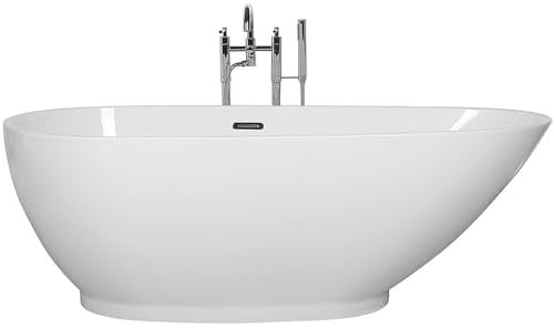 Stilvolle Acryl Badewanne oval freistehend weiß mit Überlauf 170 x 80 cm Guiana