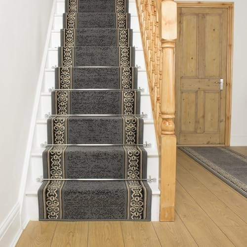 runrug Soft & Comfortable Stair Runner - Smooth & Durable Carpet for Stairs - Stain-Resistant, Fade-Resistant - Multiple Sizes - 60cm x 690cm - 9mm Thick - Tribal, Grey