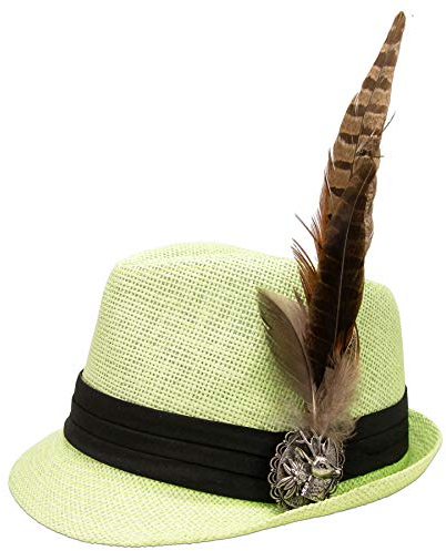 Alpenflüstern Strohhut Trachtenhut Fasanenfeder Hirsch (hell-grün) ADV128