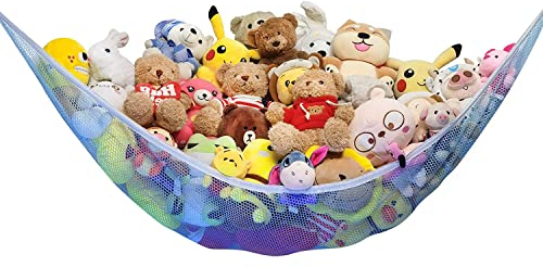 Huijukon Kuscheltier Aufbewahrung Netz für Kinderzimmer, Spielzeug Stofftiere Plüschtiere aufbewahrung Hängematte (Blau)
