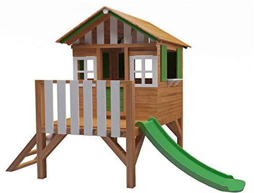 Masgames - Casetta per bambini in legno rialzato Lollipop, con scivolo abbinato, altezza piattaforma 59,5 cm, legno trattato
