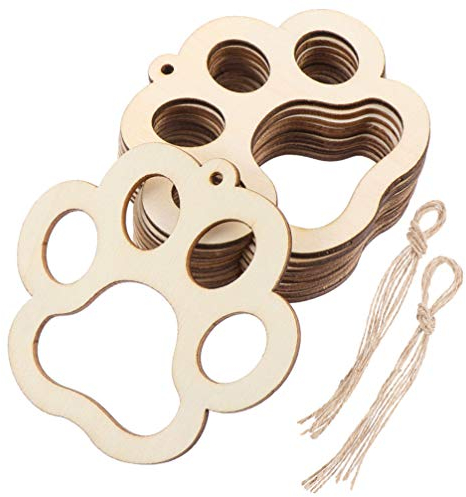 Milisten 30 Stück Holzscheiben mit Loch Haustier Pfoten Holz Log Scheiben Geschenkanhänger Unvollendete Holzkreise für DIY Basteln Hochzeit Mittelstücke Ostern Party Hängende Dekoration