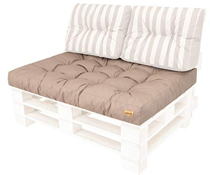 PillowPrim Palettenkissen Palettenauflagen Paletten Polster Auflagen Bedeckung Gartenkissen Outdoor Palettenauflagen (Sitzkissen 120x80), Beige gesteppt