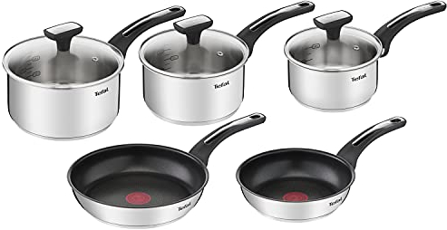 Tefal Emotion - Set di pentole da cucina, 5 pezzi, 20/24 cm, casseruole 16/18/20 cm, in acciaio inox garantito 10 anni, base di diffusione del calore, design elegante, manici robusti, induzione