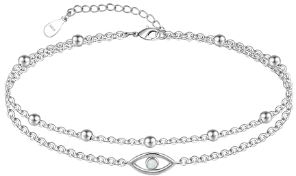 CHIC & ARTSY Damen 925 Sterling Silber Opal Perlen Fußkettchen Armband mit Zierlicher Kette