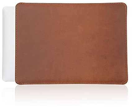 ENVOY Leather MacBook Air M2 Sleeve Fits Any 13, 14, 16 Inch - Genuine Full Grain Leather Laptop Case, Pro Slim Mac Cover with Real Wool Lined Pocket, Saddle