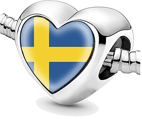 Bon4azuré Perlen für Armbänder Schweden Flagge Silber Charms für Frauen Charme Perle Schmuck Geschenke Geschenke für Mädchen, Sterling-Silber