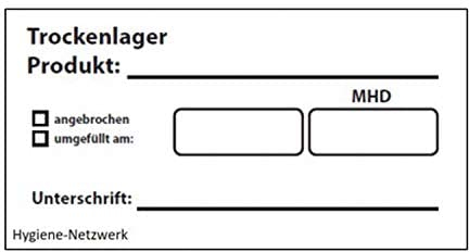 Hygiene-Netzwerk Etikett Trockenlager| 70x35mm auf Einer Rolle (lose Rolle) | 500 Label | wasserlöslich | selbstklebend | Kennzeichnung Boxen | Aufkleber | Haushaltsetiketten | Beschriftung