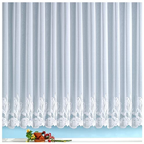 heimtexland ® Store Gardine Jacquard weiß transparent Kräuselband Vorhang mit Blumen Borte Gebogt Oekotex Typ69 Höhe 100cm x Breite 900 cm
