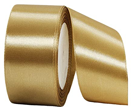 40mm Wide Thick Champagne Gold Ribbon for Gift Wrapping,22m 1.5Inch Large Fabric Satin Ribbon Gold Bow for Gift Wrapping,Ribbons for Crafting,Bouquets,Wedding Car,Presents,Cake,Christmas Decorations