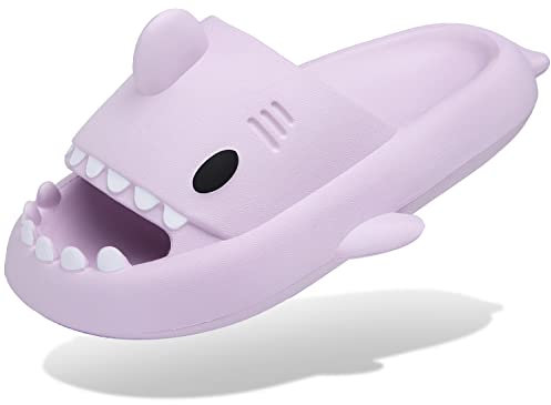 Ciabatte Squalo Estive Donna Uomo Pantofole da bagno Comode Ciabatta da Doccia Antiscivolo Sandali da Spiaggia e Piscina a Punta Aperta Shark Slides Slippers, Viola, 42/43 EU