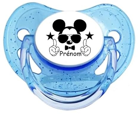 Tétine Sucette bébé personnalisée prénom Mickey lunettes BE043