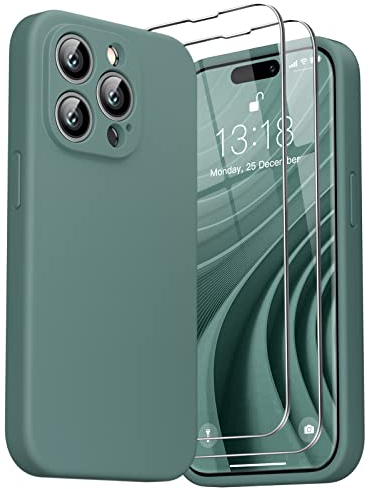 GOODVISH 3 en 1 Funda de Silicona Líquida para iPhone 14 Pro MAX 6,7, con 2X Templado Protectoras, 360 Protección de Cuerpo Completo la Pantalla y la Cámara [Anti-Choques] Carcase (Verde)