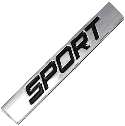 AUTOZOCO Emblema Adhesivo metálico Sport, Insignias Sport, Emblema Sport, Adhesivo para carrocería Sport, Distintivo Sport para Coche, Pegatina Sport, 7.8 cm x 1.2 cm, Metal, Negro y Plateado