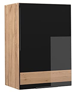 Vicco Hängeschrank Fame-Line, Schwarz-Eiche Hochglanz/Goldkraft Eiche, 50 cm
