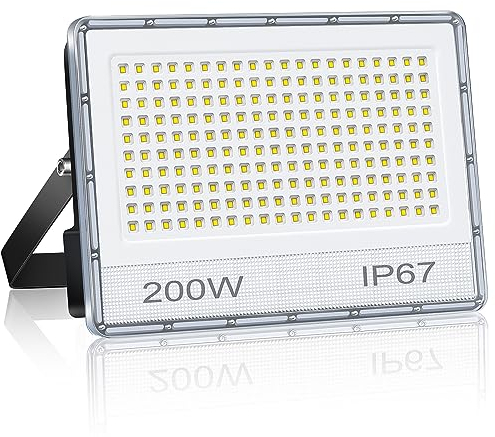 ANNIFUNLY Foco LED Exterior 200W, 20000LM Floodlight Super Brillante, Proyector 6500K Blanco Frío, Reflector IP67 Impermeable para Garaje, Jardín, Patio, Parque